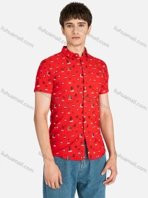 Wholesale Men's Casual Short Sleeve Collared Allover Print Button Down Shirts, LIUHUA CLOTHING WHOLESALE