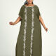 Women's African Plus Size Vintage Round Neck Robe Batwing Sleeve Floral Embroidery Plain Kaftan Dress 7# Clothing Wholesale Market -LIUHUA