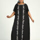 Women's African Plus Size Vintage Round Neck Robe Batwing Sleeve Floral Embroidery Plain Kaftan Dress Black Clothing Wholesale Market -LIUHUA