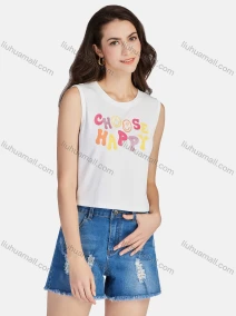 Wholesale Women's Casual Letter Print Round Neck Tank Tops 3103#, LIUHUA CLOTHING WHOLESALE
