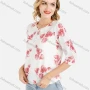 Wholesale Women's Casual Red Floral Print Button Front Round Neck Blouse preview