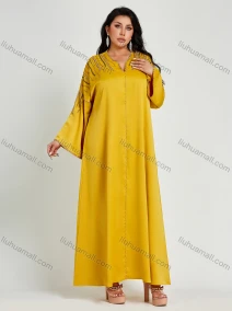 Wholesale Woman's Notched Neck Long Sleeve Rhinestone Pullover Plain Maxi Dress, LIUHUA CLOTHING WHOLESALE