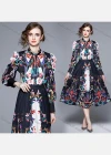Wholesale Women's Elegant Tie Neck Button Front High Waist Floral Midi A-line Dress 2323# - Liuhuamall