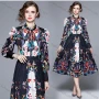 Wholesale Women's Elegant Tie Neck Button Front High Waist Floral Midi A-line Dress 2323# preview