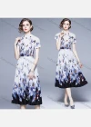 Wholesale Women's Elegant Mock Neck High Waist Floral Midi A-line Dress 2653# - Liuhuamall
