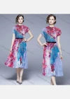 Wholesale Women's Elegant Mock Neck High Waist Floral Midi A-line Dress 2669# - Liuhuamall