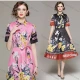 Wholesale Women's Elegant Collared Button Front High Waist Floral Midi A-line Dress 2753# Pink Clothing Wholesale Market Liuhua
