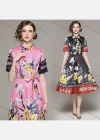 Wholesale Women's Elegant Collared Button Front High Waist Floral Midi A-line Dress 2753# - Liuhuamall