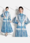 Wholesale Women's Elegant Stand Collar High Waist Folk Art Maxi A-line Dress 3423# - Liuhuamall