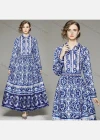 Wholesale Women's Elegant Collared High Waist Floral Maxi A-line Dress 3522# - Liuhuamall