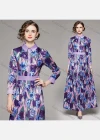 Wholesale Women's Elegant Collared High Waist Floral Maxi A-line Dress 3633# - Liuhuamall