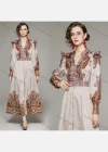 Wholesale Women's Elegant Notched Button Down Folk Art Maxi A-line Dress 3633# - Liuhuamall
