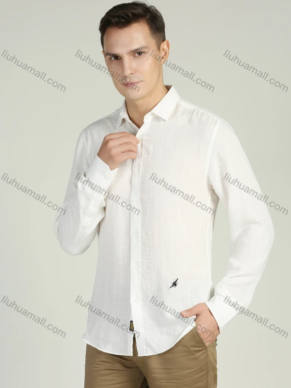 Wholesale Men's Linen Button Down Embroidery Plain Shirt