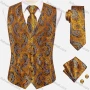 Wholesale Men's Formal Paisley Print Silky Waistcoat With Necktie & Kerchief & Cufflinks 4-piece Set preview