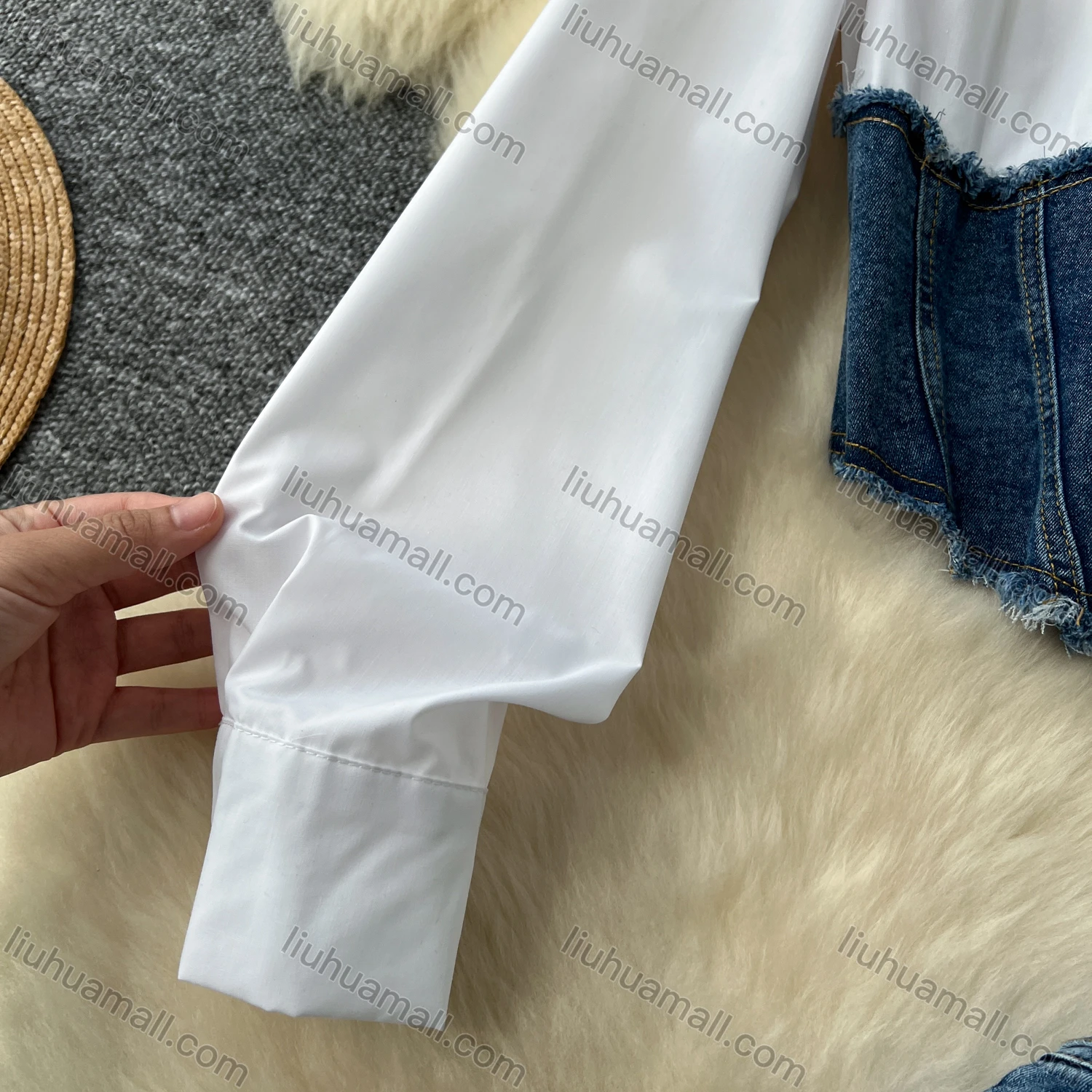 Wholesale Women's Elegant Plain Splicing Denim Button Down Shirt & Pocket Split Front Midi Skirts 2 Piece Sets With Belt - Liuhuamall