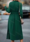 Wholesale Women's Casual Plain Collared Button Front Long Sleeve Midi Shirt Dress With Belt - Liuhuamall