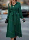Wholesale Women's Casual Plain Collared Button Front Long Sleeve Midi Shirt Dress With Belt - Liuhuamall