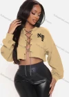 Wholesale Women's Sexy Letter Long Sleeve Chain Closure Crop Top - Liuhuamall