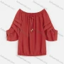 Wholesale Girls Casual Layered Sleeve Off Shoulder Lace Up Plain Blouse 262# preview