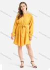 Wholesale Women's Casual Round Neck Long Sleeve Belted Short Pleated Dress - Liuhuamall