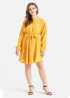 Wholesale Women's Casual Round Neck Long Sleeve Belted Short Pleated Dress - Liuhuamall