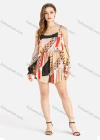 Wholesale Women's Geo Chevron Floral Tropical Striped Print Scoop Neck Cold Shoulder Poet Sleeve Cami Romper - Liuhuamall