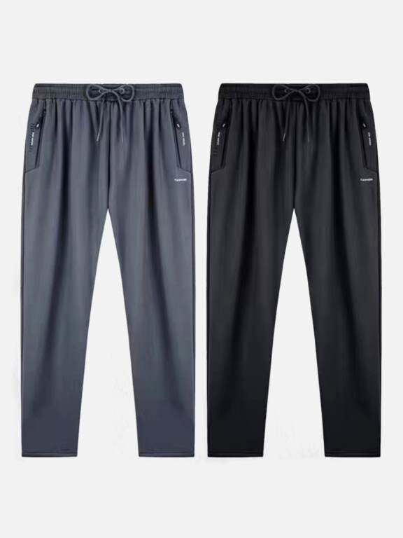 Men's Sporty Plain Drawstring Pockets Letter Pants, Clothing Wholesale Market -LIUHUA, Pants