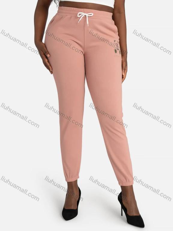 Wholesale Women's Casual Plain Slim Fit Bear High Waist Leg Pants WIth Drawstring