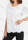 Wholesale Women's Casual Plain Pearl Decor Embroidery Scallop Hem Tee & Lace Splicing Cropped Pant Set - Liuhuamall