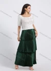 Wholesale Women's Elegant Layered Hem Plain Pleated Maxi Skirt - Liuhuamall