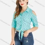 Wholesale Women's Polka Dot Cold Shoulder Lapel Knot Hem Crop Casual Shirt preview