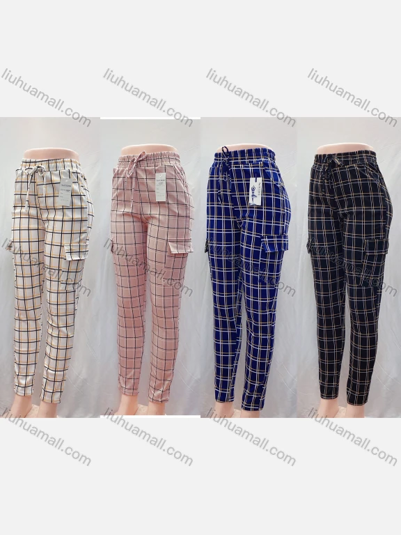 Wholesale Women's Casual Drawstring Plaid Print Sweatpants With Flap Pockets