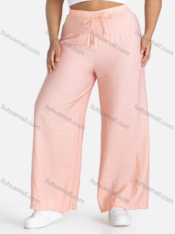 Wholesale Women's Casual Plain Drawstring High Waist Loose Fit Shirred Pants