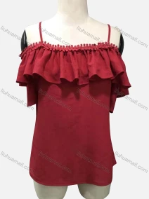 Wholesale Woman's Casual Spaghetti Strap Sleeveless Ruffle Trim Plain Cami Tunic Top, LIUHUA CLOTHING WHOLESALE