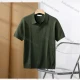 Wholesale Men's Casual Plain Ribbed Collared Short Sleeve Henley Shirt E75010# Army Green Clothing Wholesale Market Liuhua
