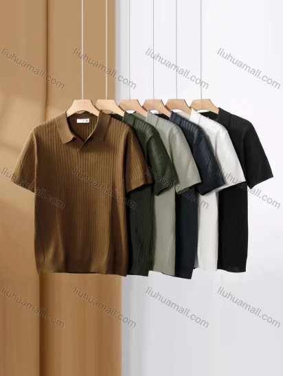 Wholesale Men's Casual Plain Ribbed Collared Short Sleeve Henley Shirt E75010#