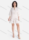Wholesale Women's Casual Plain Tie Neck Batwing Sleeve Cut Out Ruffle Hem Short Dress V2808-1# - Liuhuamall