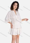 Wholesale Women's Casual Plain Tie Neck Batwing Sleeve Cut Out Ruffle Hem Short Dress V2808-1# - Liuhuamall