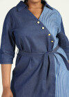 Wholesale Women's Casual Turn-down Collar Half Sleeve Splicing Color Belted Midi Denim Dress - Liuhuamall