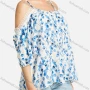 Wholesale Women's Leaf Prints Cold Shoulder Lace Trim Casual Blosue preview