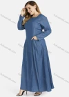 Wholesale Women's Plus Size Casual Round Neck Long Sleeve Denim Maxi Dress - Liuhuamall