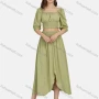 Wholesale Women's Casual Plain Shirred Square Neck Ruched Puff Sleeve & Shirred High Waist Split Hem Midi Dress 2 Piece Set N8500# preview
