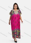 Wholesale Women's African Short Sleeve Tribal & Peacock Print Embroidery Round Neck Maxi Kaftan Dress #2046 - Liuhuamall