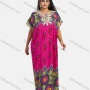 Wholesale Women's African Short Sleeve Tribal & Peacock Print Embroidery Round Neck Maxi Kaftan Dress #2046 preview