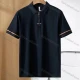 Wholesale Men's Casual Plain Collared Quarter Zip Short Sleeve Striped Trim Henley Shirt E95090# Navy Clothing Wholesale Market Liuhua