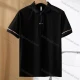 Wholesale Men's Casual Plain Collared Quarter Zip Short Sleeve Striped Trim Henley Shirt E95090# Black Clothing Wholesale Market Liuhua