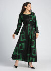 Wholesale Women's Casual Round Neck Long Sleeve Allover Print Button Decor Maxi Dress With Belt - Liuhuamall