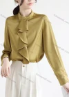 Wholesale Women's Elegant Jabot Collar Long Sleeve Ruffle Trim Plain Blouse 897049# - Liuhuamall