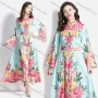 Wholesale Women's Elegant Floral Print Mock Neck Long Sleeve Button Down Ruffle Hem Maxi Dress With Belt 9167# preview