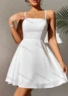 Wholesale Women's Spaghetti Strap Open Back Lace Up Ruffle Hem Plain Cami Dress AY233# - Liuhuamall